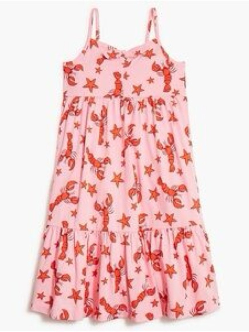 J.Crew Crewcuts Girls Pink Lobster Starfish Print Tiered Midi Dress, Size 8